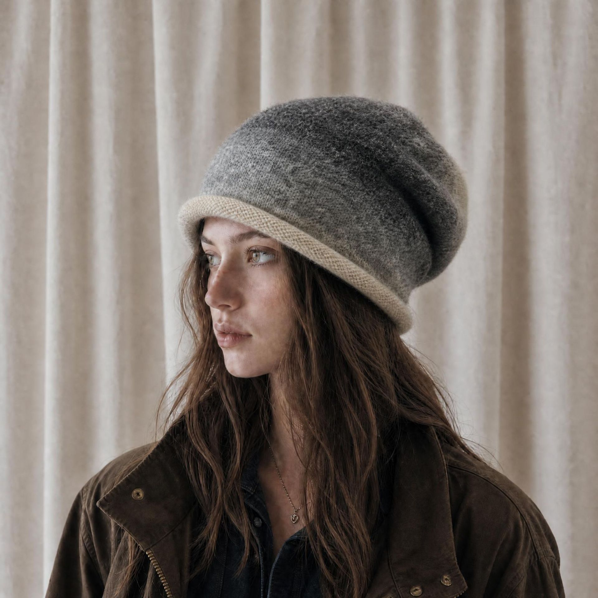 Beanie Cuffed Knit - Dames gebreide beanie muts, zachte fleece